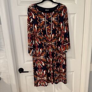 Avenue Paisley Print Midi Dress Women's Plus Size 16 W Bell Sleeves